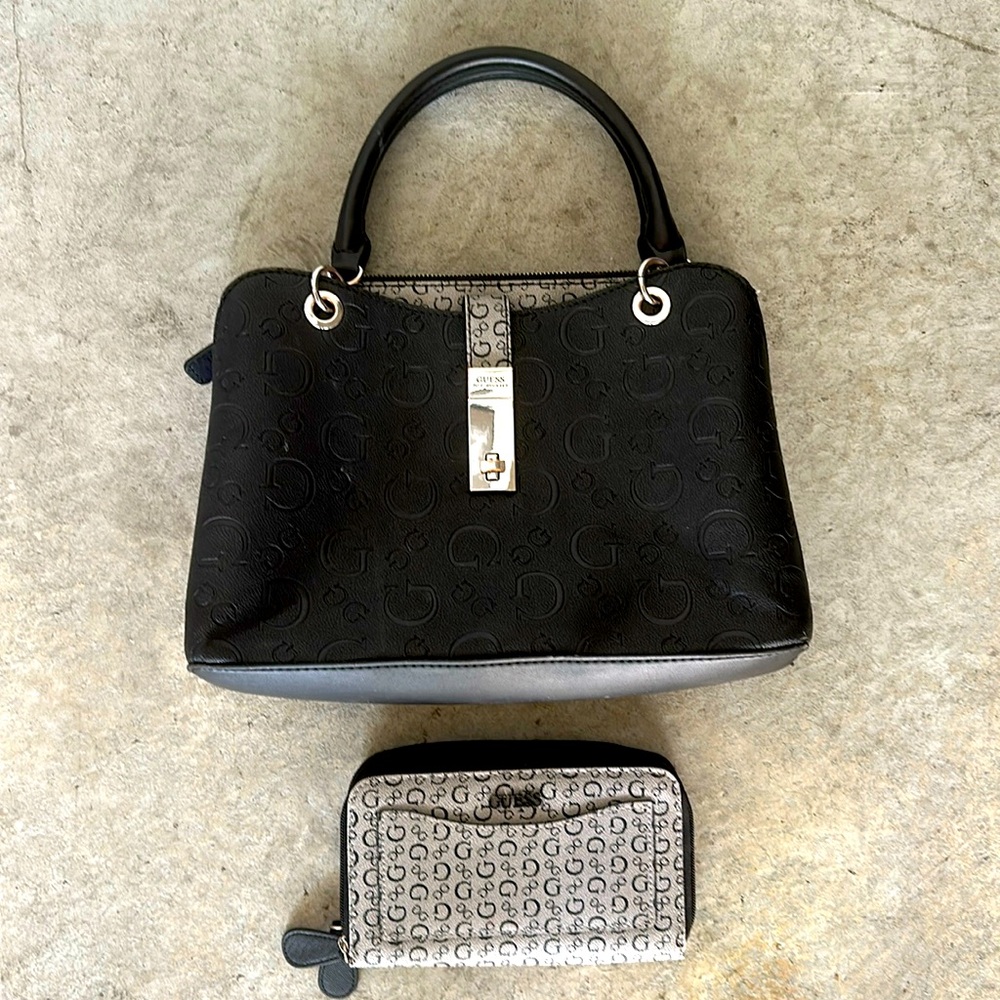 Guess Black and Gray Satchel with Structured Design